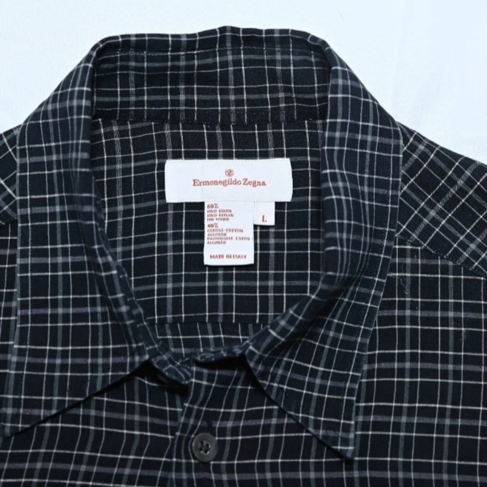 Ermengildo Zenga Mens Button Down Large shirt Plaid Black